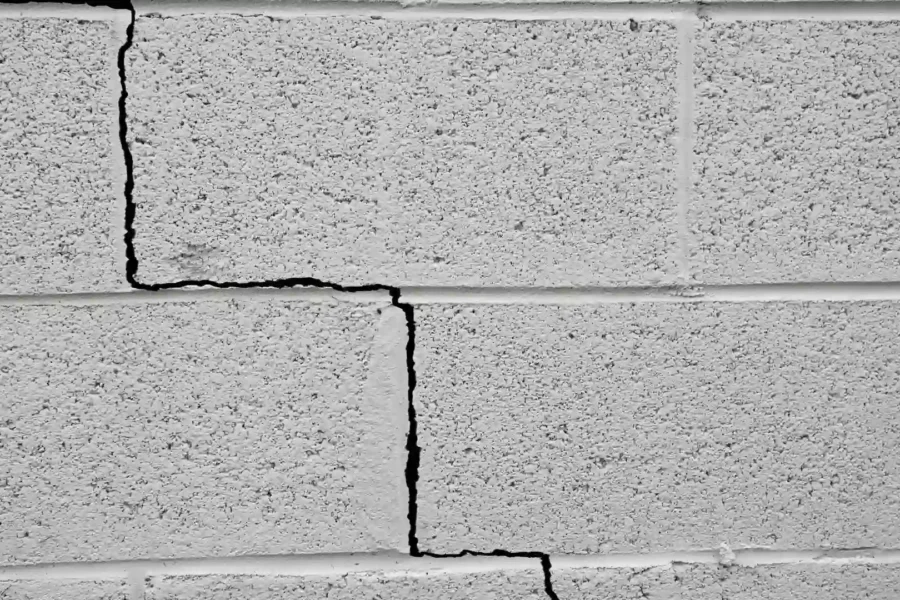 Crack in the cement wall caused by foundation problem