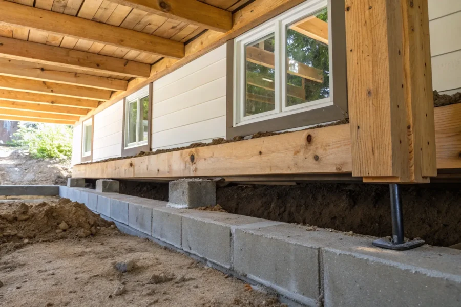 Rim joist connecting foundation and framing.