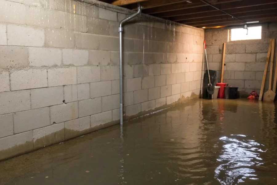 Basement cove joint leak in concrete foundation wall.