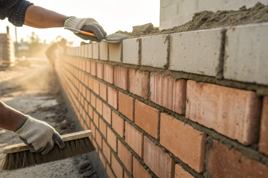 Basement foundation repair using mortar.