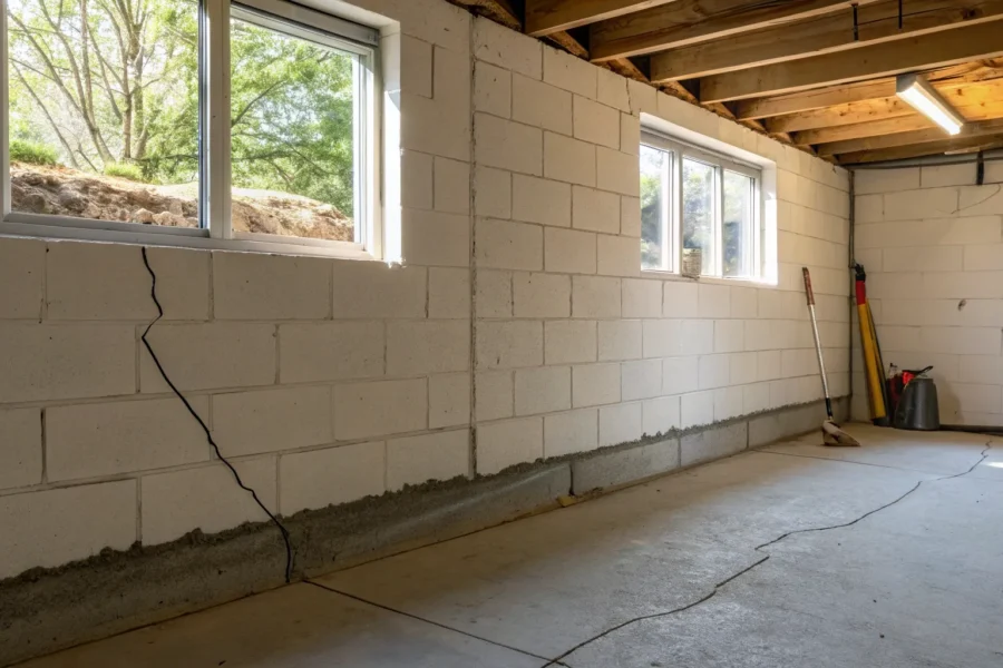 Cracked basement wall.