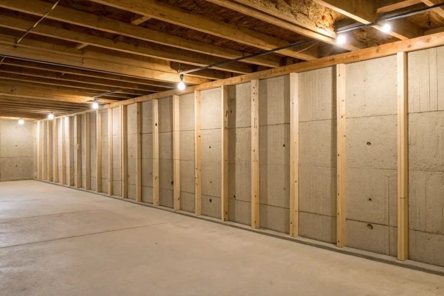 Cracked basement wall in need of stabilization.