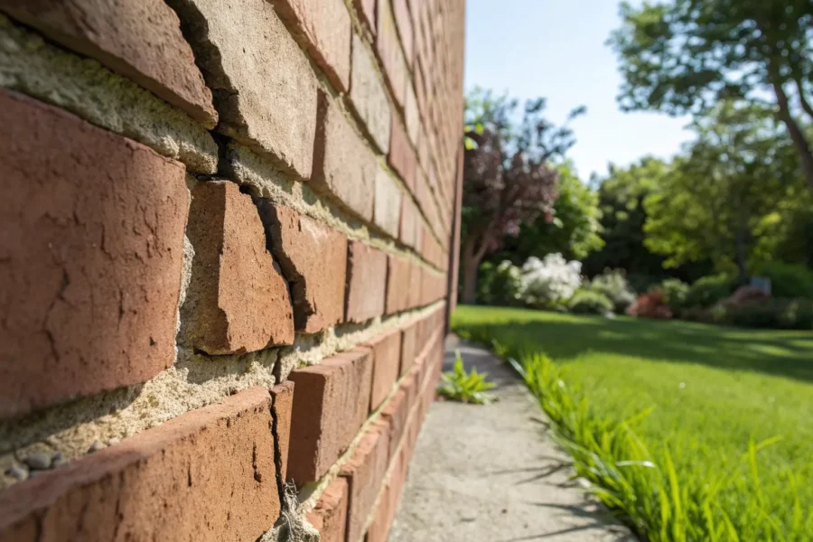 Foundation crack in brick wall.