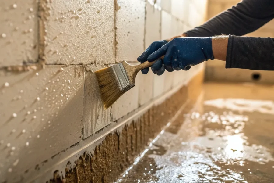 Waterproofing basement walls.