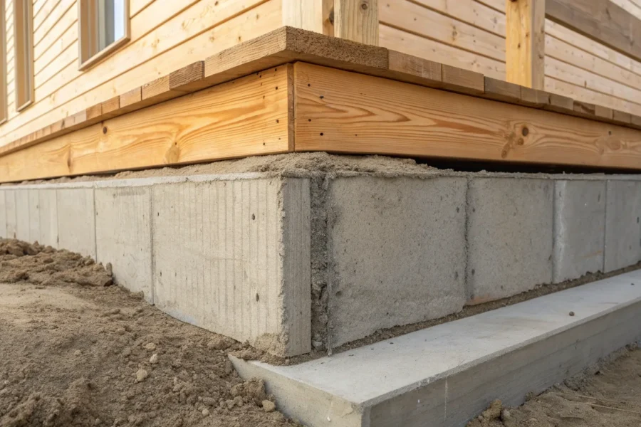 Band joist secured to foundation.