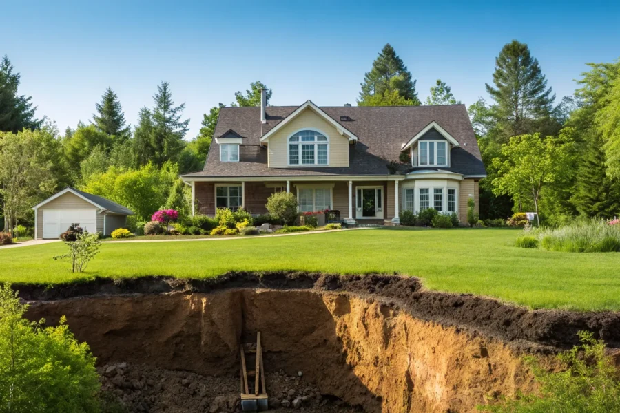 Concrete foundation footings under construction for a residential building.