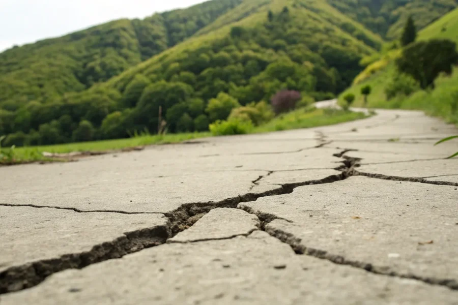 Cracked concrete path from expansive soil.