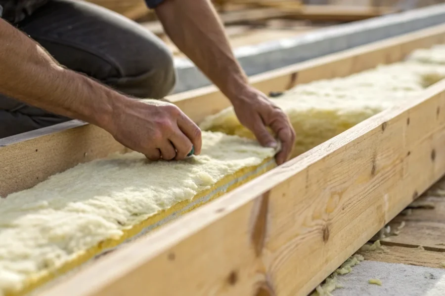 Insulating a rim joist.