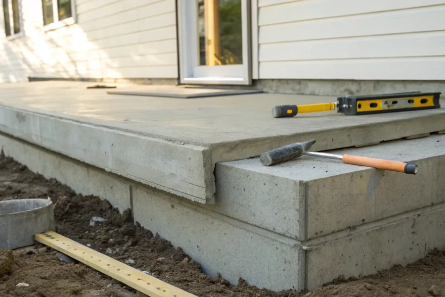 Repaired concrete slab foundation.