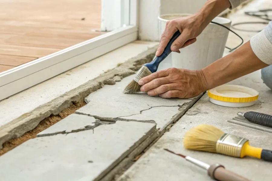 Foundation crack repair kit sealing concrete floor.