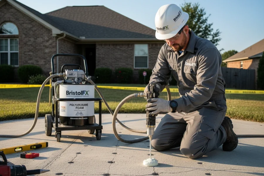 BristolFX expert performing polyurethane foam slab foundation repair