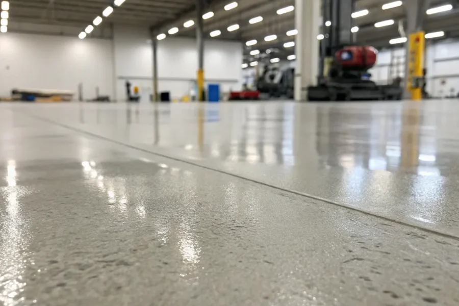 Industrial concrete floor with visible joints requiring repair.