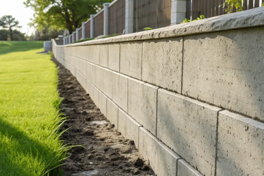 A solid retaining wall, the result of a quality foundation repair backed by a warranty.