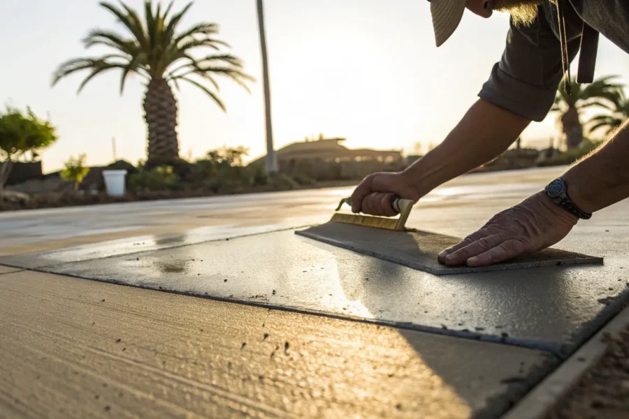 Professional smoothing concrete to repair a cracked driveway in San Diego.