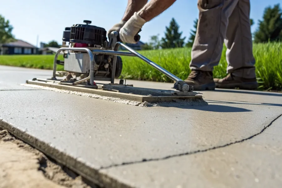 A professional uses specialized equipment to fix a sinking concrete slab.