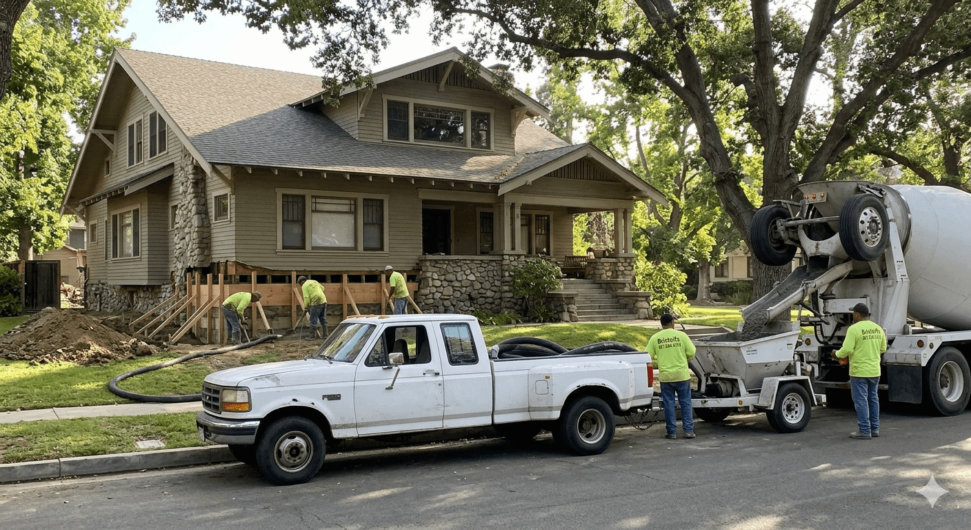 Concrete stem wall replacement on 1920s Pasadena house