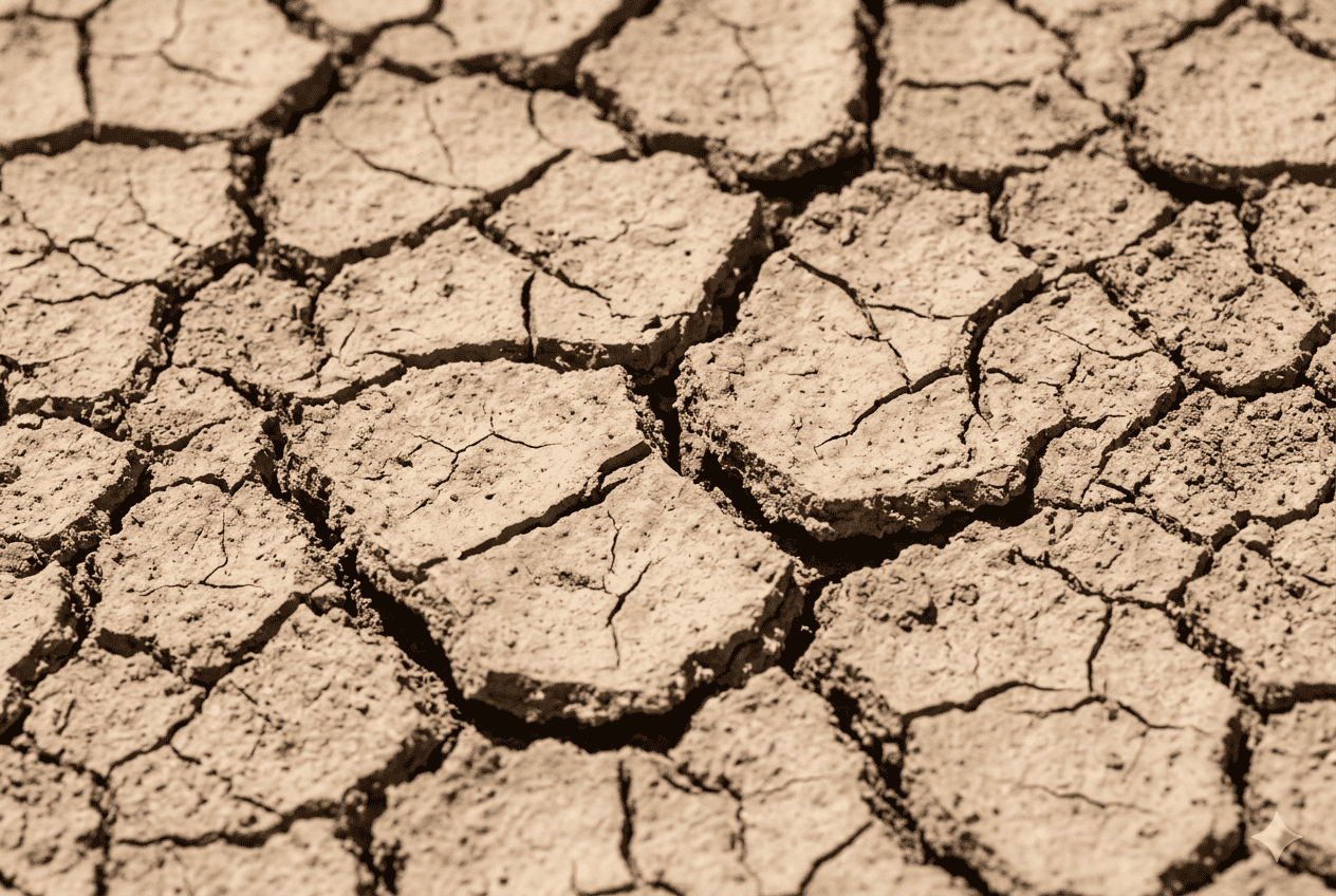 Severely cracked dry Conejo Valley clay soil in summer — pulling away from foundations across Thousand Oaks