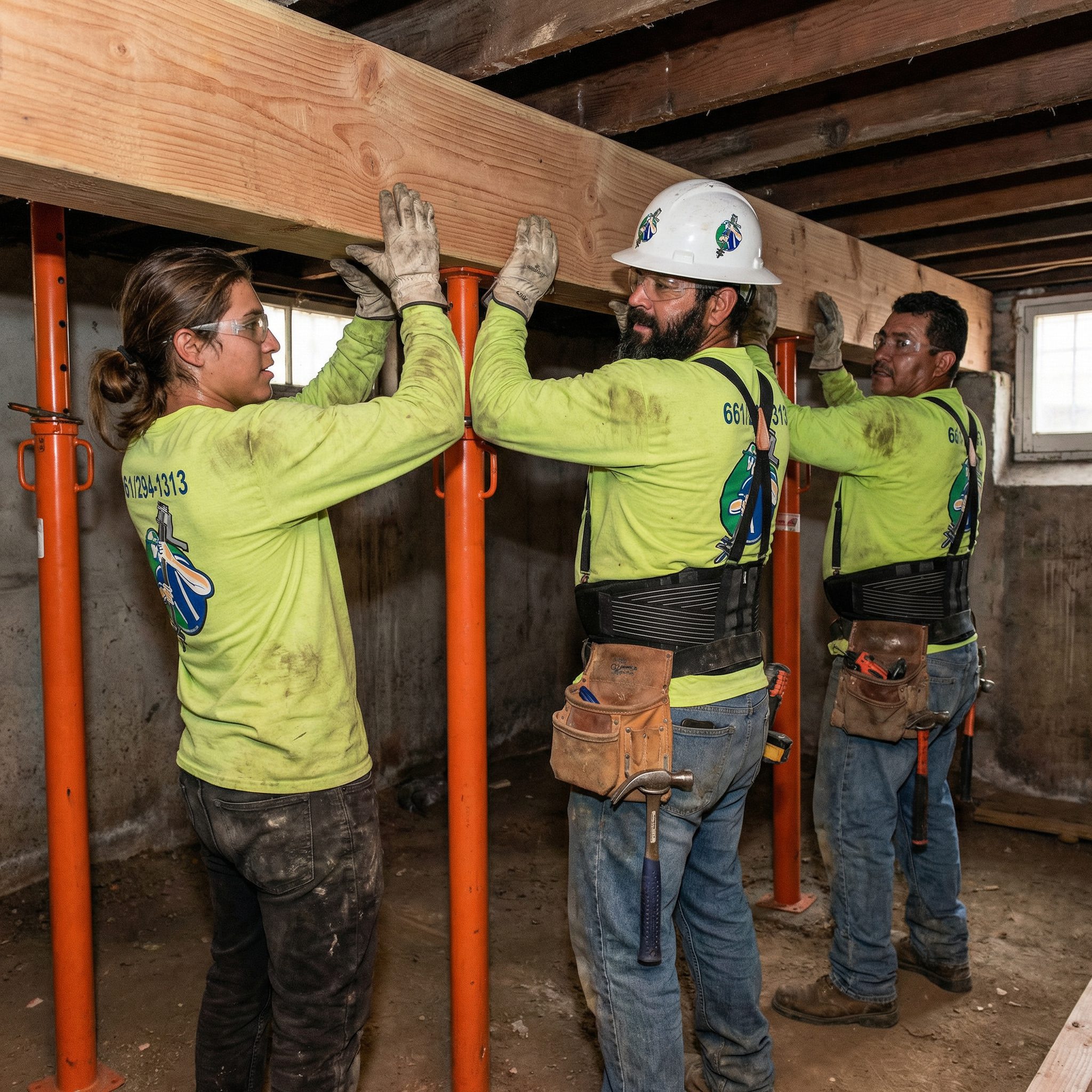 Foundation Tech crew installing a new beam in a downtown Los Angeles apartment