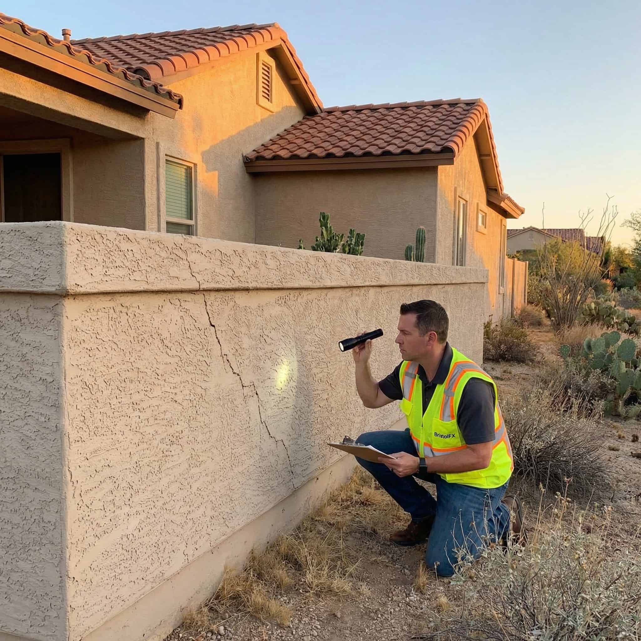 Foundation crack in Beverly Hills home perimeter wall