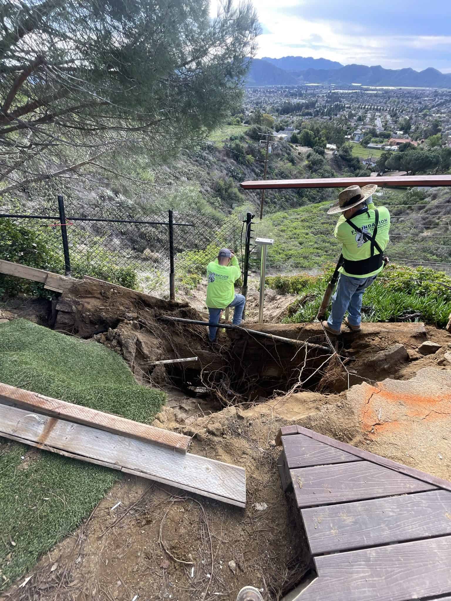 Before and after hillside repairs following a major rainstorm.