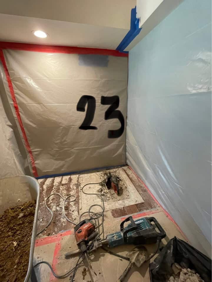 Interior pier installation preparation on Thousand Oaks residential slab foundation