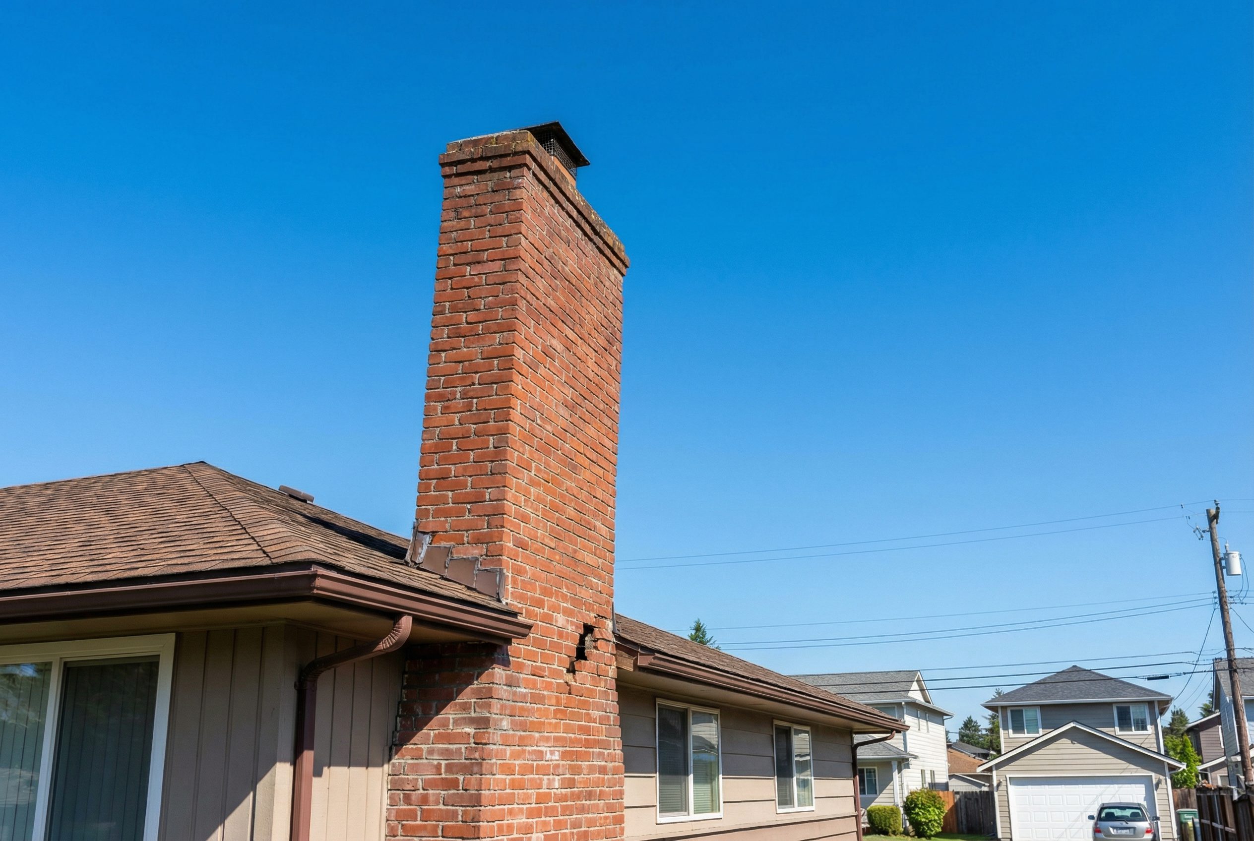 Flagstaff foundation repair specialist examining a leaning chimney from frost heave damage