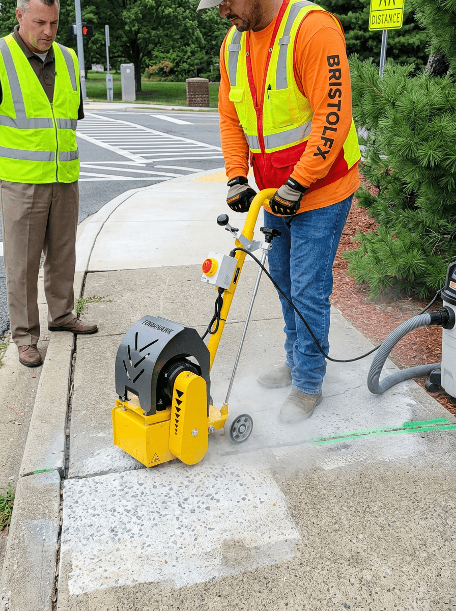 Bristolfx grinding a raised sidewalk slab flush to eliminate a trip hazard